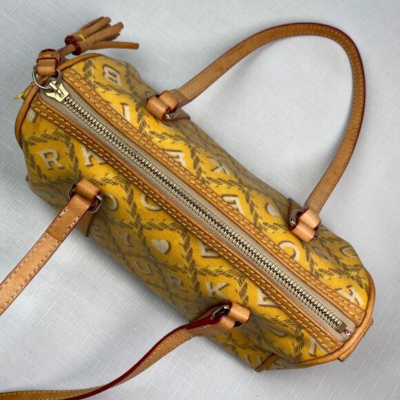 DOONEY & BOURKE YELLOW LOGO PRINT Leather Shoulder BAG! Tassel Small Pink Purse - Picture 7 of 14